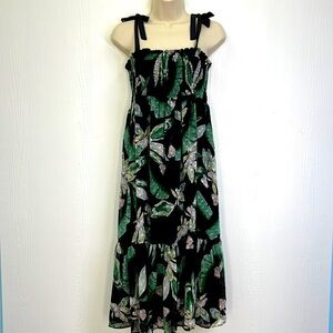 Maette - Black Tropical Colorful Multi Purpose Lined Midi Dress Size Medium
